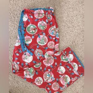 Nick & Nora VTG 90s Christmas sock monkey print pj bottoms w/ pockets & ribbon